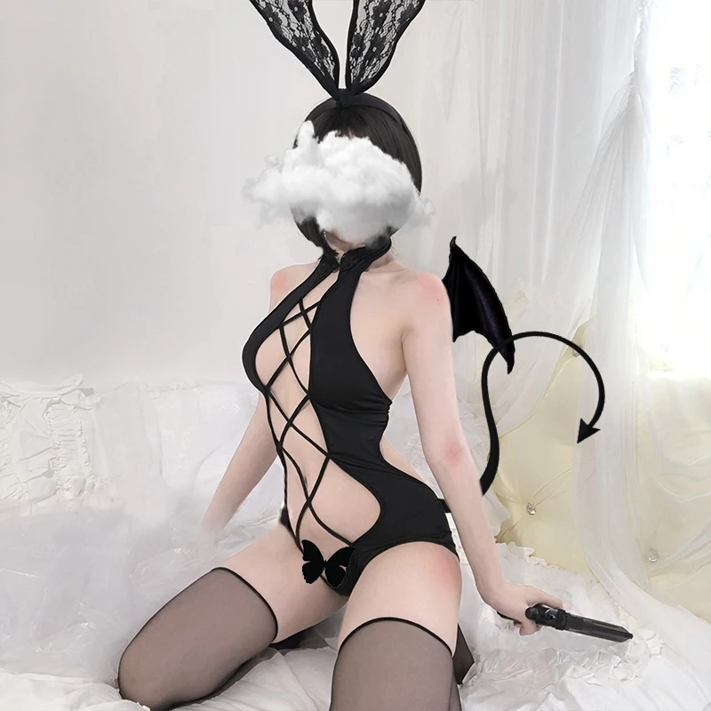 Sexy Moteris Anime Apatinis Trikotažas Babydoll Maudymosi Kostiumėlį Nustatyti Cute Lolita Underwear Animacinių Filmų Cosplay Erotinis Velnias Tarnaitė Bunny Mergina Ligerie Sexy