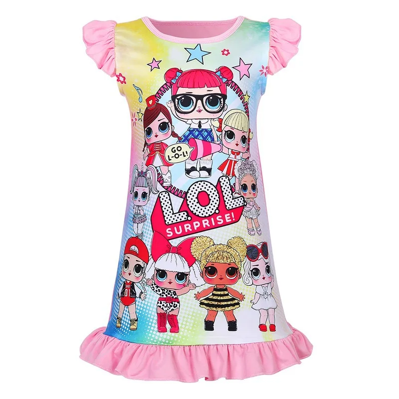 LOL Mergaičių Vasaros Suknelės Vaikų Puikus Sleepwear Pižama trumpomis Rankovėmis LOL Nustebinti Merginos Princesė Miego Suknelė