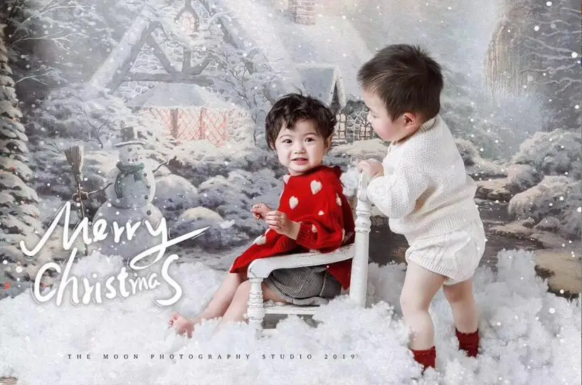 Kalėdų Fonas Vaikų Medis Baltas Sniegas Naujųjų Metų Šeimos Apdailos Snaigės fotostudijos Fono Plytų Židinys