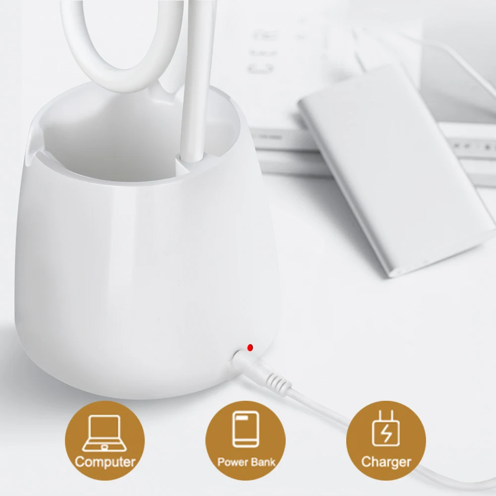 LED Stalo Lempa Touch Kontrolės, 3 Režimai Pritemdomi Akių Rūpestinga LED Stalo Lempa USB Įkrovimo Su Rašiklio Laikiklis Telefono Turėtojas