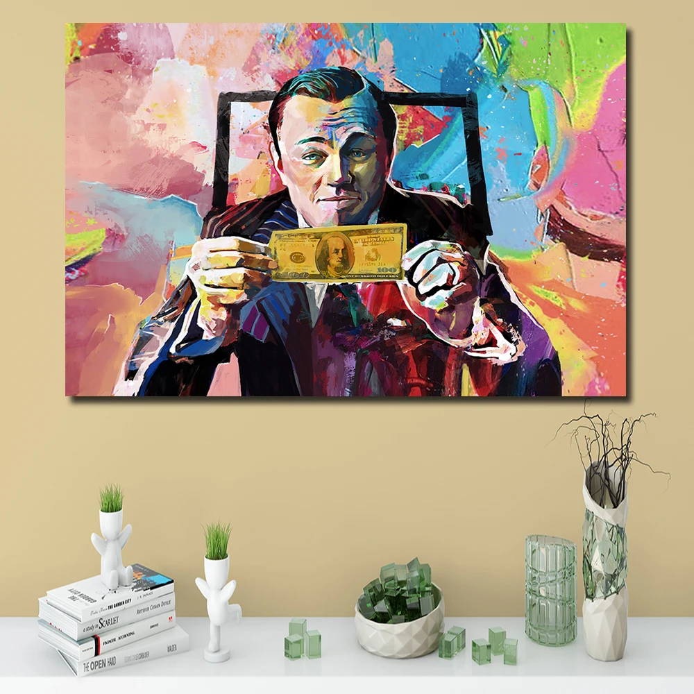 Leonardo DiCaprio Su Pinigais, Drobė, Tapyba Plakatus Spausdina Quadros Wall Street Art Nuotraukos Kambarį Namų Dekoro Cuadros