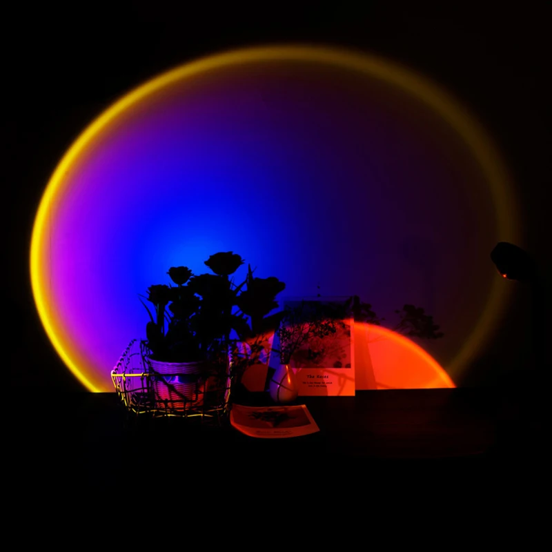 USB Mygtuką Vaivorykštė Saulėlydžio Projektorius Atmosfera Led Nakties Šviesos Namuose Coffe shop Fone Sienų Apdailai Spalvinga Lempos