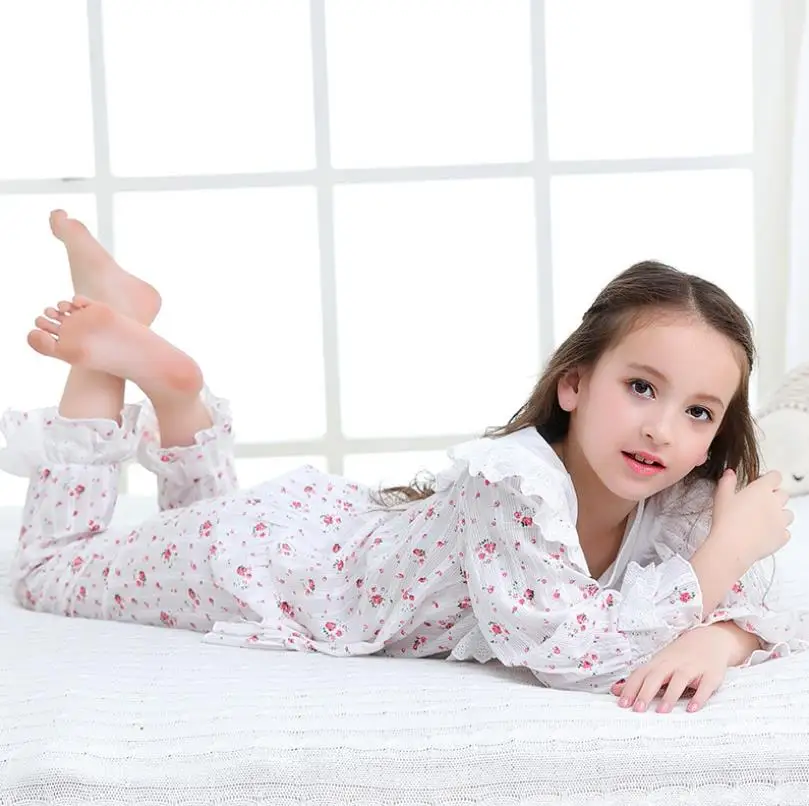 2-16Y Prekės kūdikių mergaičių naktiniai marškiniai, pižamos medvilnės princesė spausdinti sleepwear vaikus ilgomis rankovėmis viršūnes + kelnes 2vnt rinkiniai namų drabužius paaugliams
