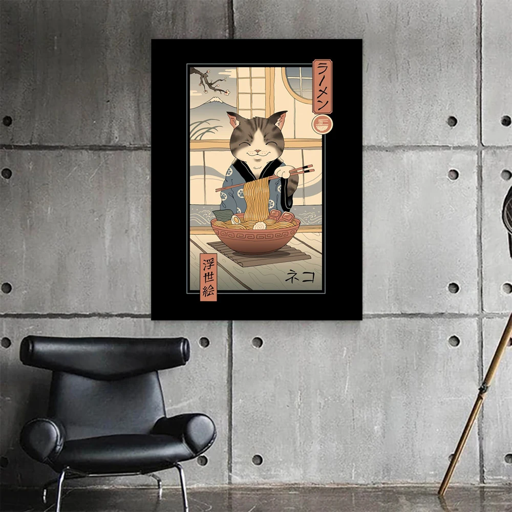 Retro Japonijos Katė Ramen Ukiyo Drobės Plakatas ir Spausdinamos Nuotraukos Šiuolaikinio Namų Dekoro Tapybos Sienos Meno Kambarį Apdaila
