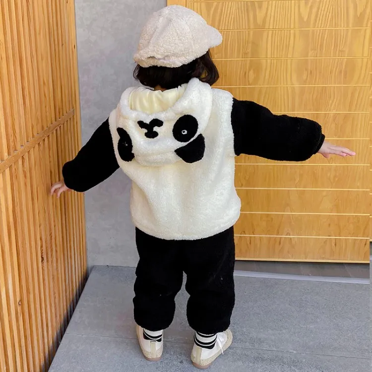 Panda Kailio Dviejų dalių Kostiumas Žiemos Kūdikių Berniukų, Mergaičių Drabužiai Nustatyti Aksomo Gobtuvu Vaikus, Drabužiai Vaikams, Vaikiška sportiniai Kostiumai Palaidinukė