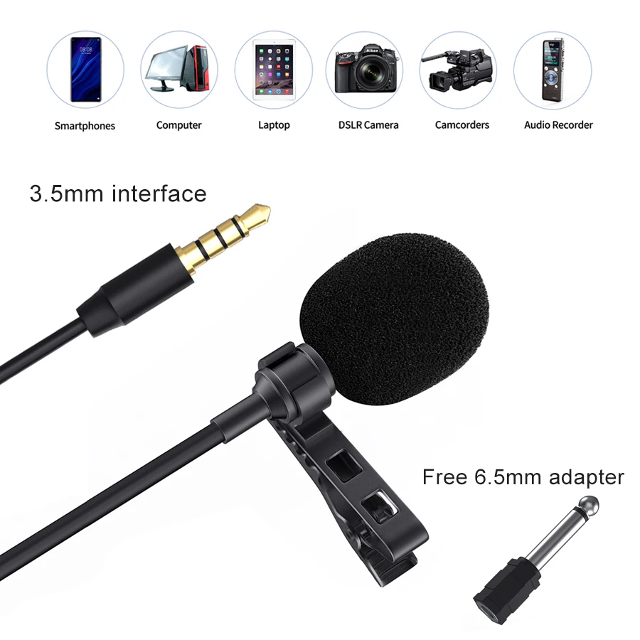 MAMEN Mikrofonas 8m Clip-on Lavalier Mini Audio 3.5 mm Apykaklės Kondensatoriaus Atvartas Mic Įrašymo Canon / iPhone VEIDRODINIAI Fotoaparatai