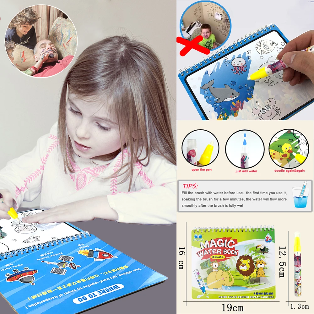 Montessori Žaislai Daugkartinio Naudojimo Spalvinimo Knygelė Magija Vandens Piešimo Knyga Valdybos Jutimo Ankstyvojo Lavinimo Žaislai Vaikams Gimtadienio Dovana