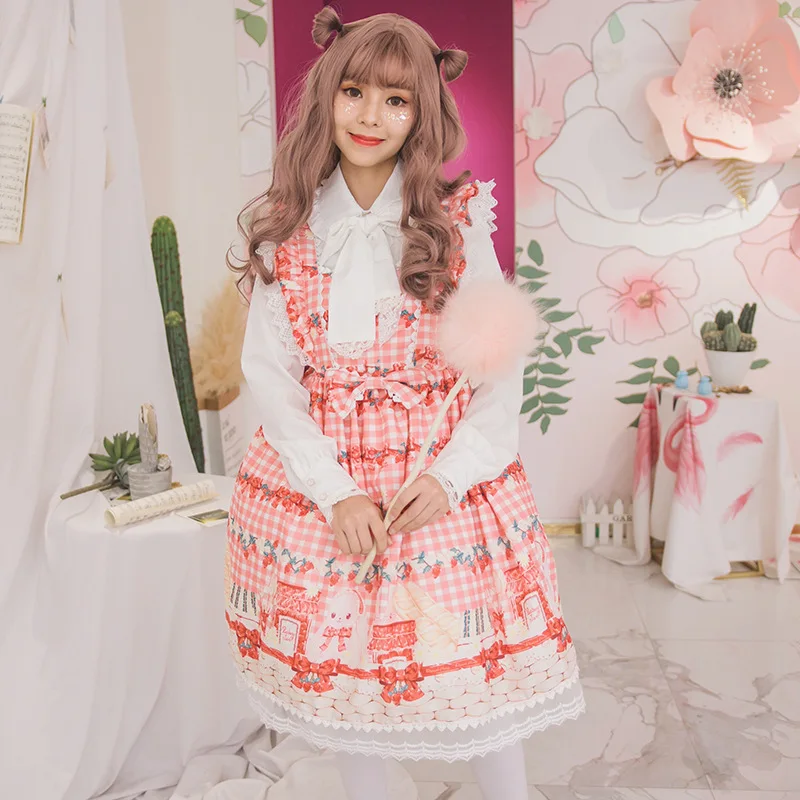 Japonijos sweet lady kawaii jsk Lolita princess dress aukšto juosmens lankas dirželis suknelė