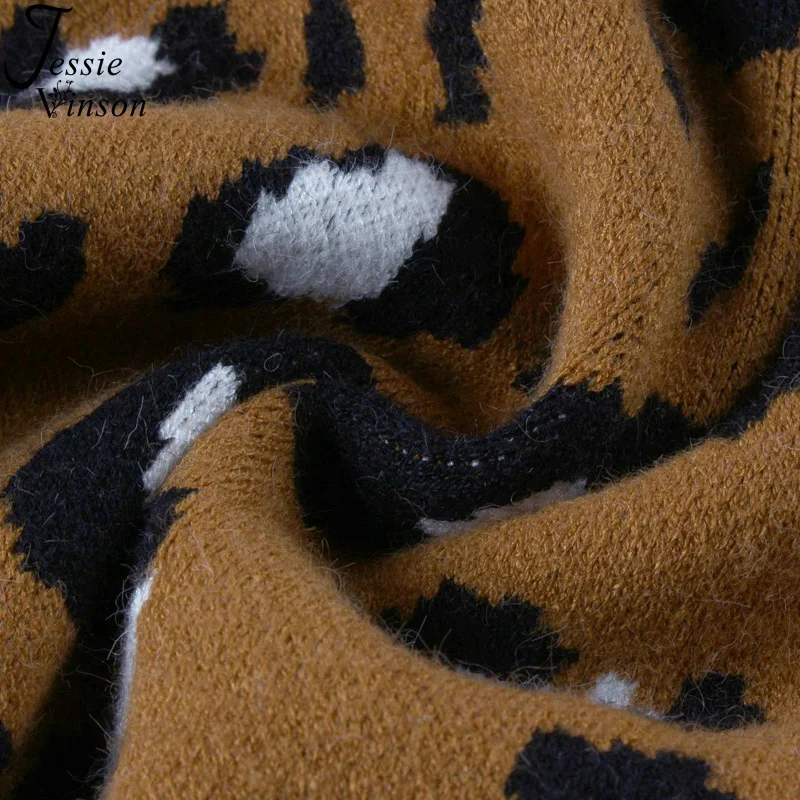 Jessie Vinson Leopardas Spausdinti moteriški Megztiniai Įgulos Kaklo Atgal Tuščiaviduriai iš Baltos spalvos Džemperis Moterims Atsitiktinis Megzti Megztinis (Puloveris)