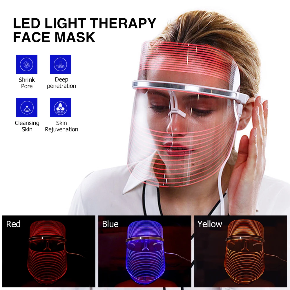 LED Kaukė Fotonų Terapija Veido SPA 3 Spalvų Šviesos diodų (LED Kaukė Odos Priežiūros Atjauninimo Balinimo Raukšlių Spuogai, Odos Sugriežtinimas