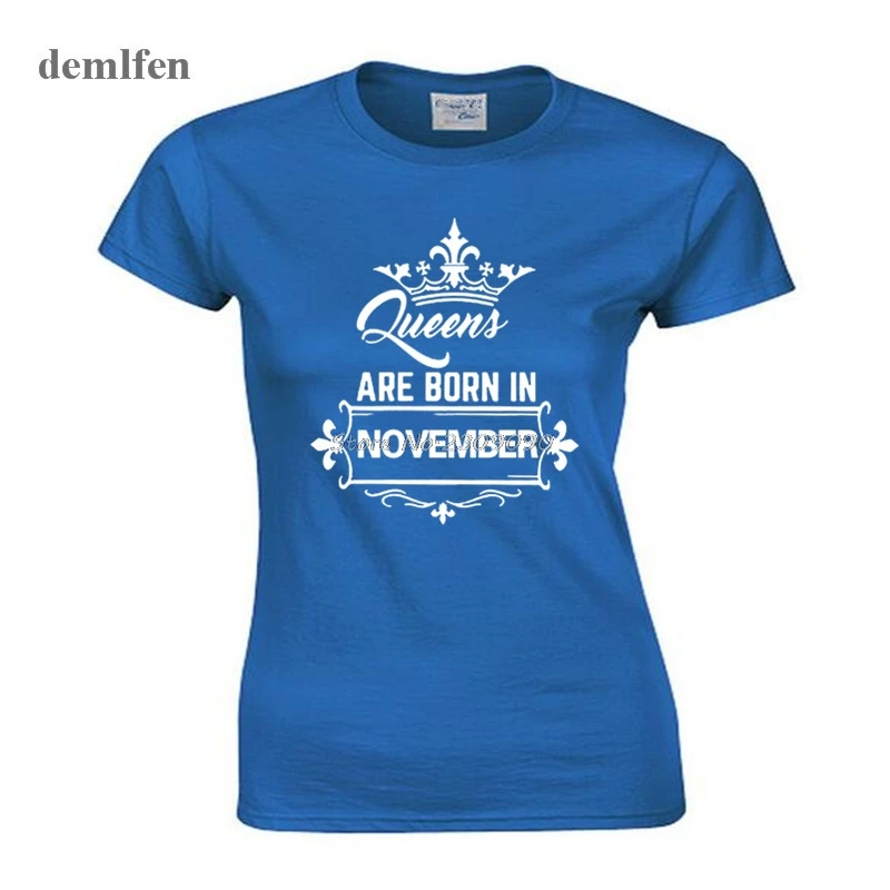 Naujovė Moterų Medvilnės O-neck T Shirt Karalienė Yra Gimę lapkričio T-shirt Viršūnes Tees Mados Mergaitė Marškinėliai Mama Marškinėliai