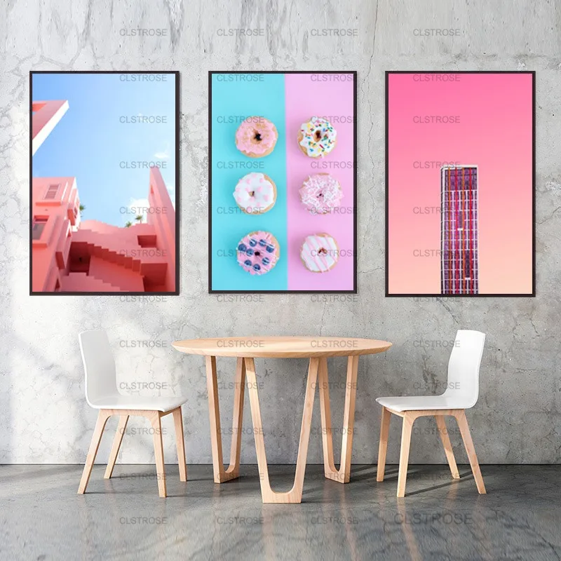 Šiuolaikinės Dekoratyvinės Tapybos Pink House Laiptai Ananasų Desertas Plakatas Hd Namų Sienos Vandeniui Atsparus Rašalas Art Deco Drobė, Tapyba