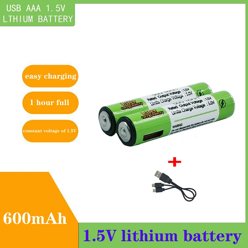 1,5 V Mirco USB Įkrovimo Baterija (akumuliatorius 600mah AAA Žaislai Nuotolinio valdymo pultelio baterijas, Ličio Polimerų Akumuliatorius