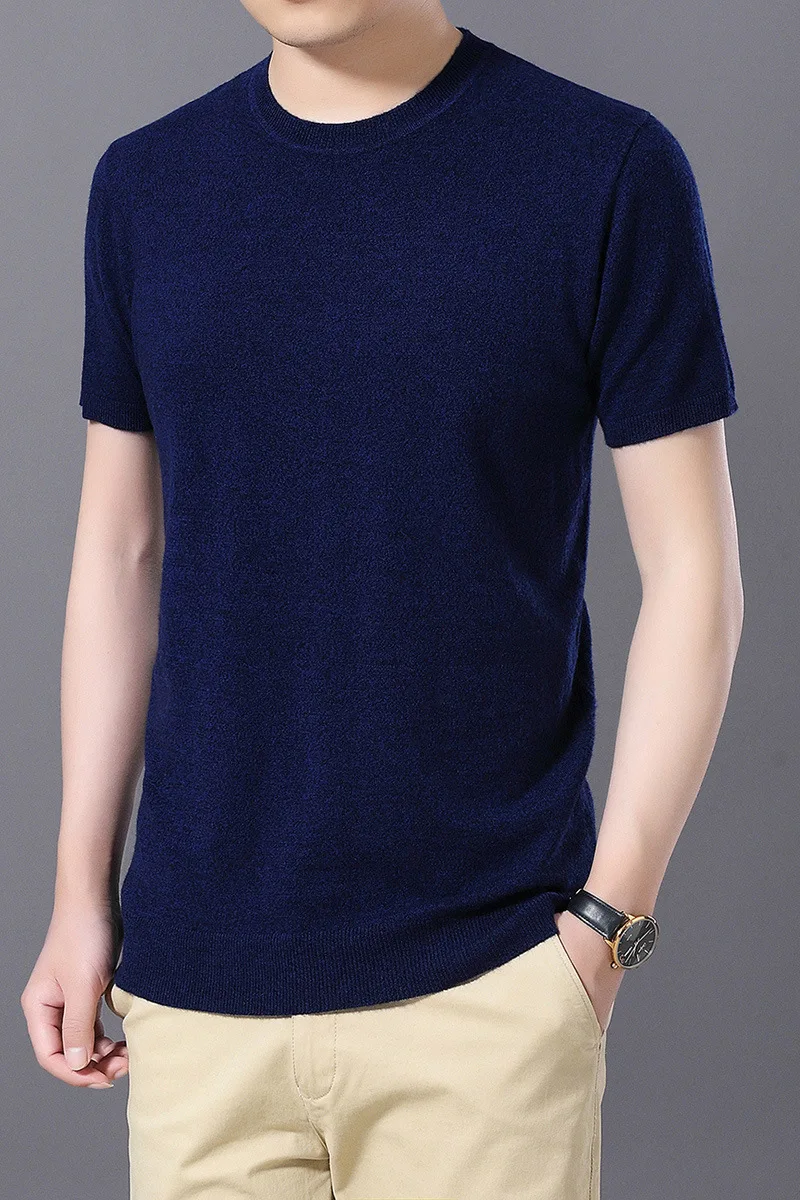 Vyrų rudens ir žiemos apvalios kaklo trikotažas trumparankoviai marškinėliai jaunimo korėjos versija tendencija T-shirt
