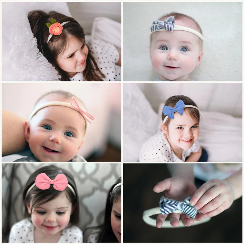 12Pcs/Set Gėlių Lankai Kūdikių Lankelis Dot Bowknot Handband Baby Girl Kaspinai Medvilnės Vaikams Plaukų Juosta Nailono Turbaną Plaukų Aksesuarai