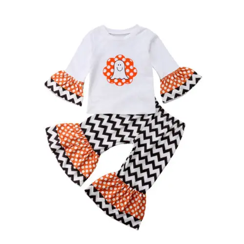 Bamblys Kūdikių Mergaičių Halloween Apranga marškinėliai Topai Dryžuotas Kelnes 2VNT Komplektas Komplektai