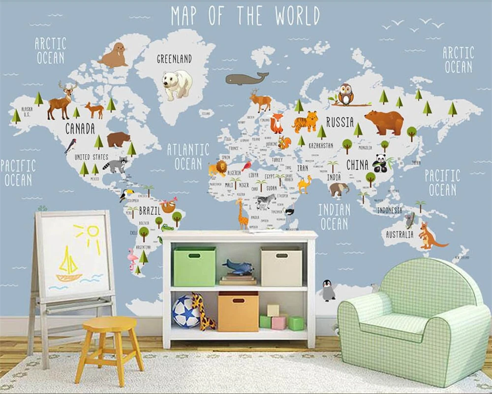 Beibehang Užsakymą tapetai animacinių filmų pasaulyje žemėlapį, tv foną, sienos gyvenamojo kambario, miegamojo, vaikų kambario foną 3d tapetai freskomis