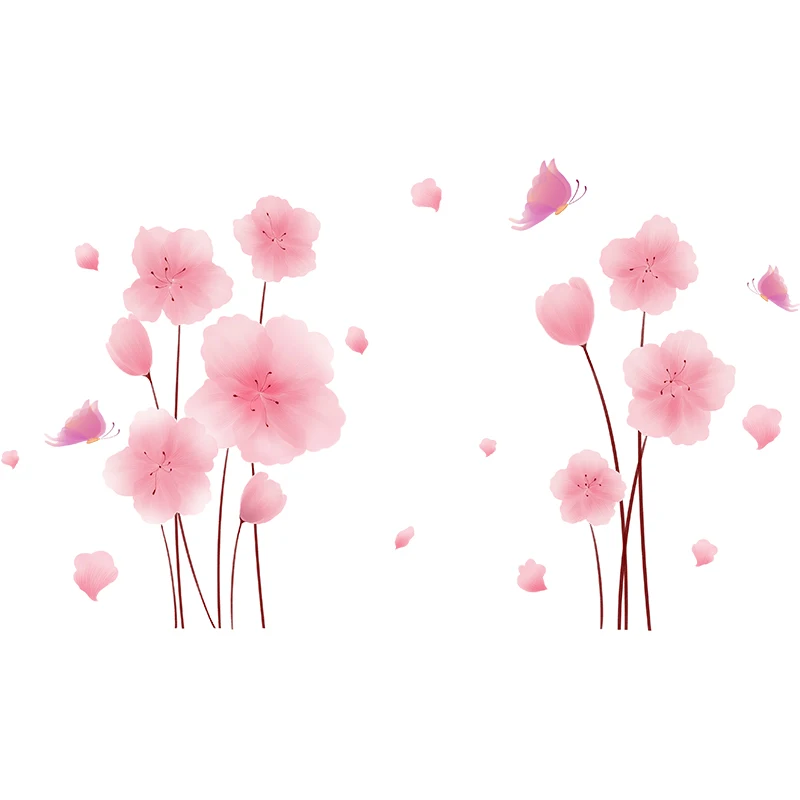 [shijuekongjian] Rausvos Gėlės, Augalai, Sienų Lipdukai 