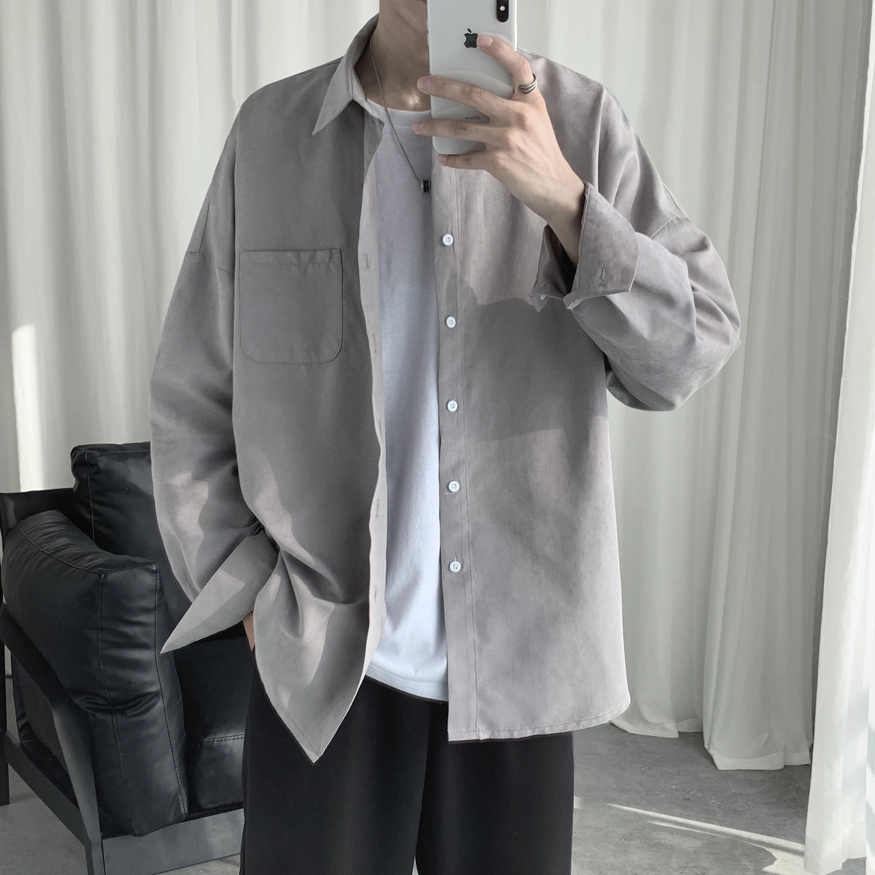 2019 Korėjos Stiliaus Vyrų Marškinėliai Streetwear Mados Kietas Matinio Jaustis Ilgomis Rankovėmis Marškinėliai