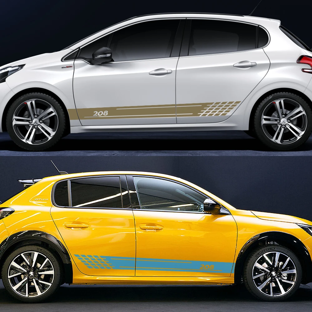 2VNT Skirti Peugeot 208 Grafinę Vinilo, PVC Lipdukai, Auto Apdaila Atspindintis Automobilių Durų Pusėje Sijonas Juostelės, Lipdukai, Automobilių Priedai
