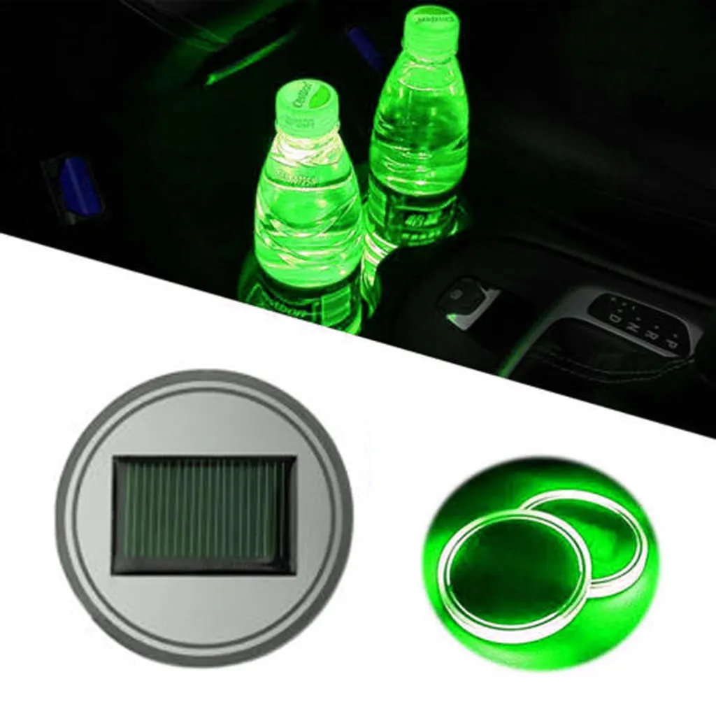 LED Automobilio Puodelio Laikiklį Trinkelėmis Saulės Energijos Butelis Gėrimų Miestelyje įmontuotą Šviesos Kilimėlis, LED Taurės Kilimėlis Automobilio Atmosfera Lempa Žalia