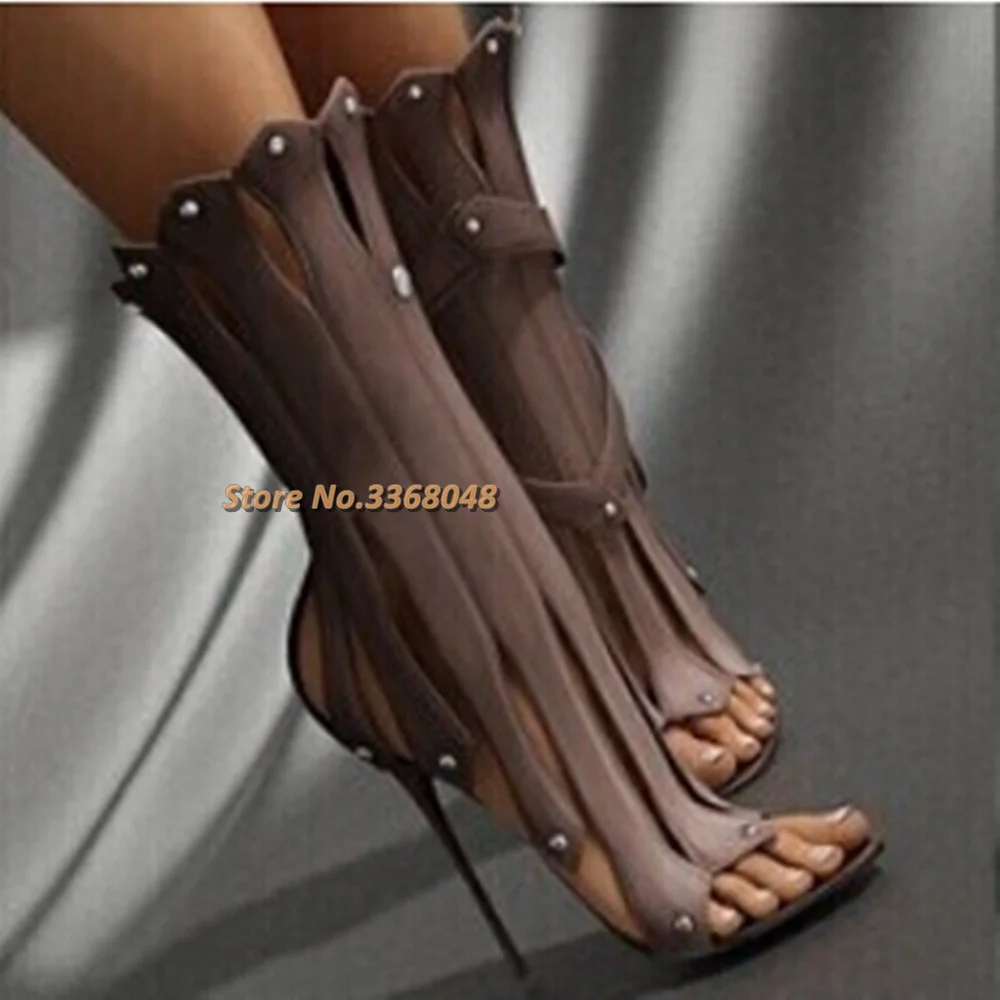 Aukštos Kokybės Aukštakulniai Sandalai Stiletto Gladiatorių Sandalai Bootie Vasaros Batai Kniedės Tuščiaviduriai iš Moterų Batai