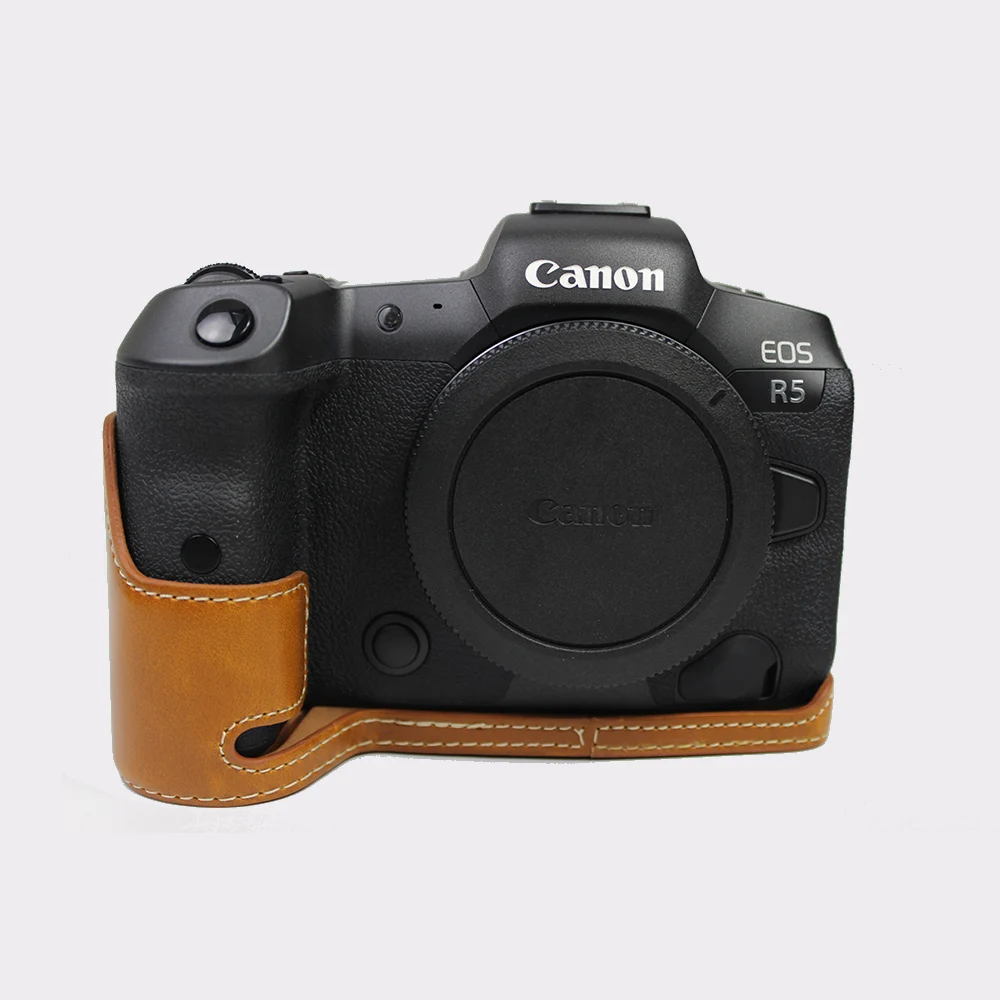 PU oda atveju Fotoaparato krepšys Canon EOS R5 R6 DSLR Apsauginės rankenos pagrindo Pusę kūno padengti nešiojamų Baterijų Atidarymas