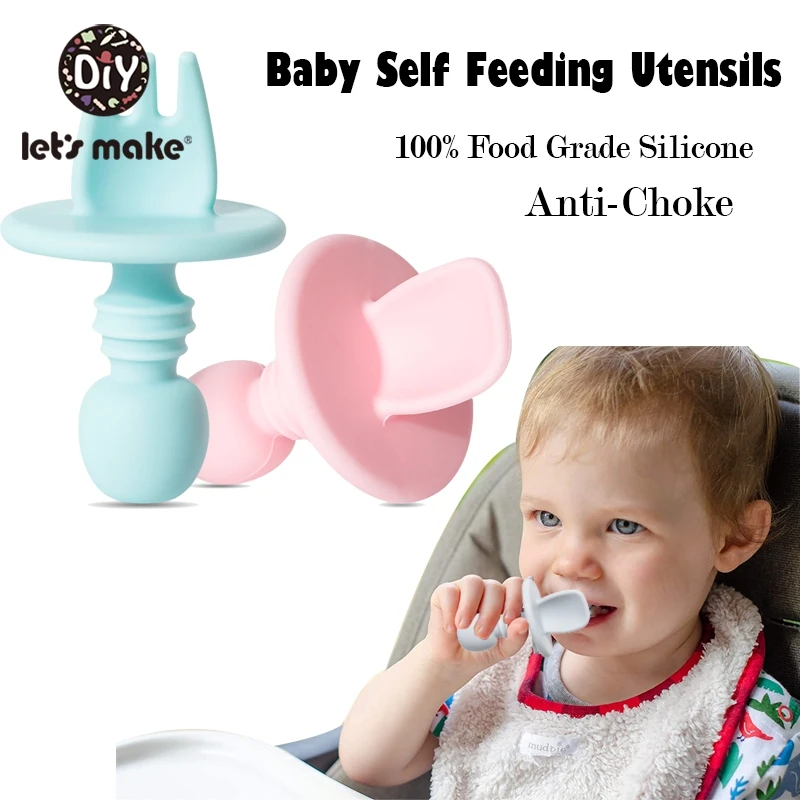 Tegul 1/2vnt Silikono Šaukštas Su Šakutės Lenkimo Baby Produktai Saugūs Sklandžiai Vaikams Maitinti Dubenį Mažylis Šėrimo Stalo