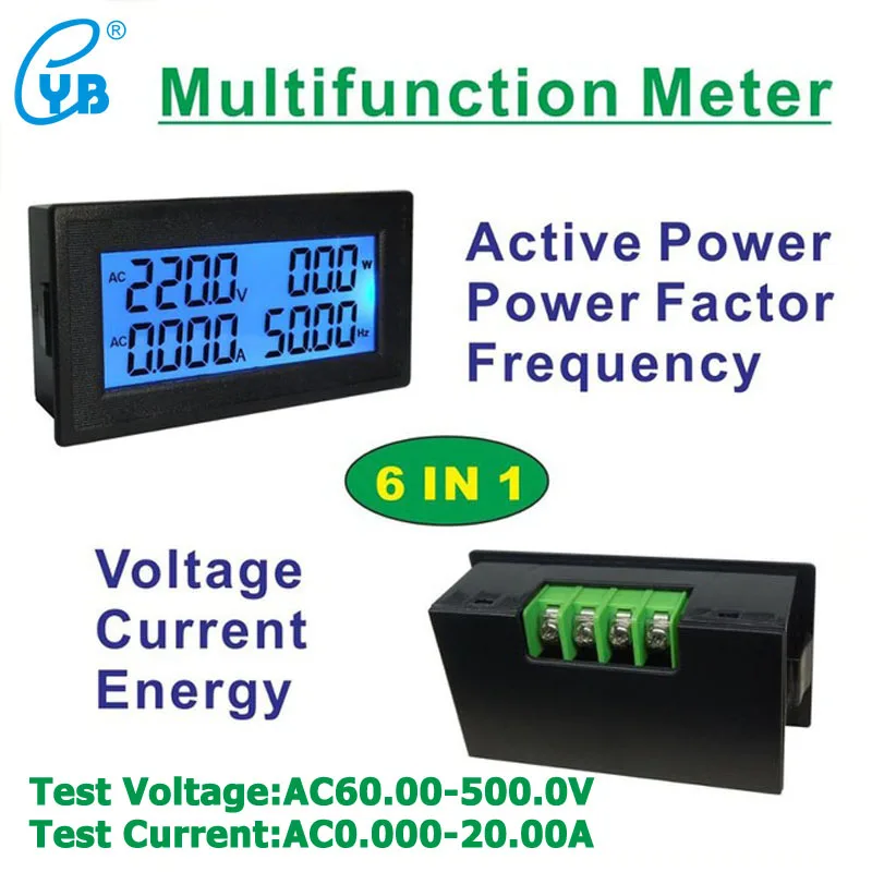 AC 60-500V 20A LCD Skaitmeninis Multimetras Energijos Testeris Votage Srovės Matuoklis 6 1 Frequencey Galios Koeficiento Matuoklio Galia Stebėti