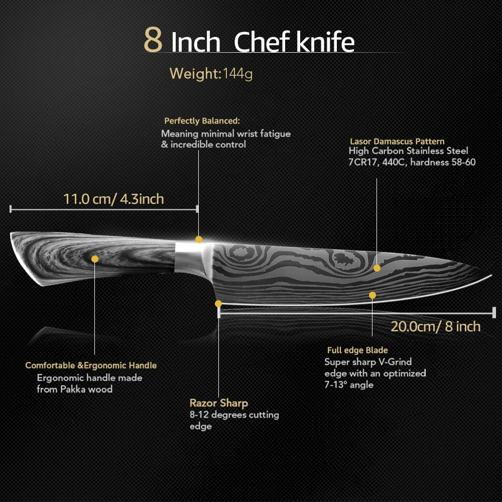 Virtuvės Peilis 5 7 8 cm nerūdijančio plieno chef peiliai Mėsos Cleaver Santoku naudingumas 440C lazer damacuse modelio Kepimo Rinkinys