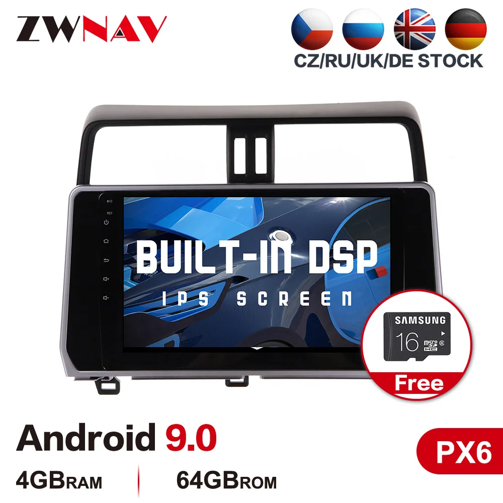 PX6 4+64 Android 9.0 Automobilio Multimedijos grotuvo Toyota Prado 2018-2019 automobilio radijas stereo GPS navi galvos vienetas touch screen nemokamai žemėlapyje