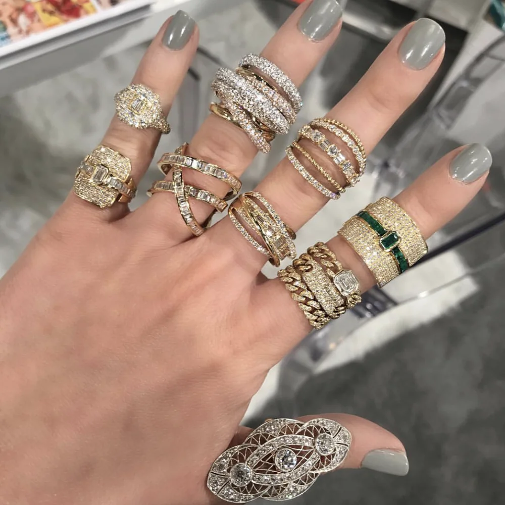 Prabanga Pareiškimą, Vienas Žiedas Moterims Vestuvių 925 sidabro ir 14 karatų aukso Nutiesti Deimantų Dubajus Punk Nuotakos Viršuje Piršto Žiedai Keturių perlas