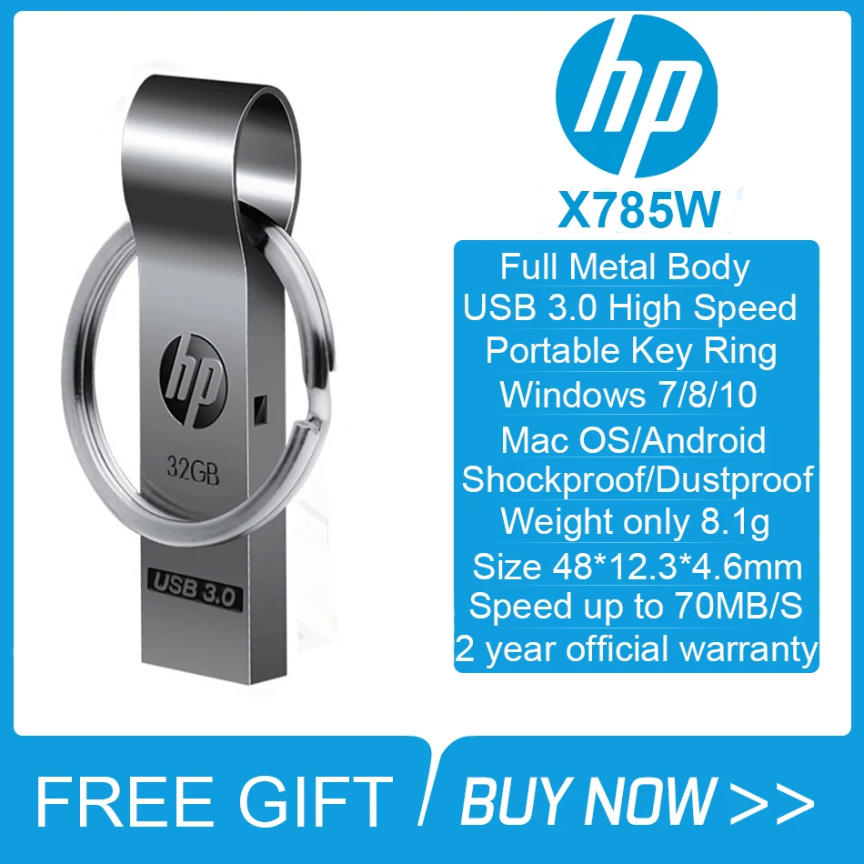 Originalios HP x785W Raktų Žiedas Metalo USB3.0 USB Flash Drive 16GB 32GB 64GB 128GB Didelės Spartos USB Raktą, Atminties Stick Dovana