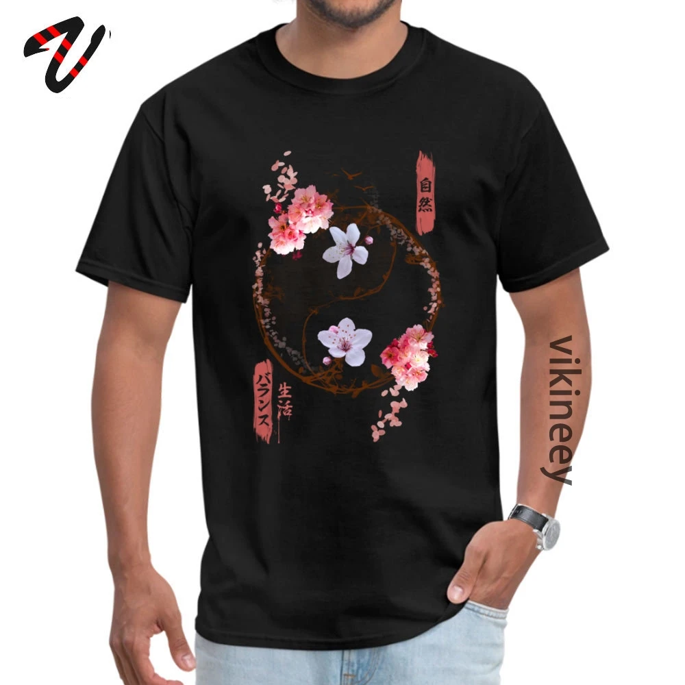 Amžinas Balansas Gėlių Sakura Apvalios Kaklo marškinėliai Estetinės Grafinis Medvilnės Spausdinti Marškinėliai, 3D Atspausdintas Vyrų Palaidinukė