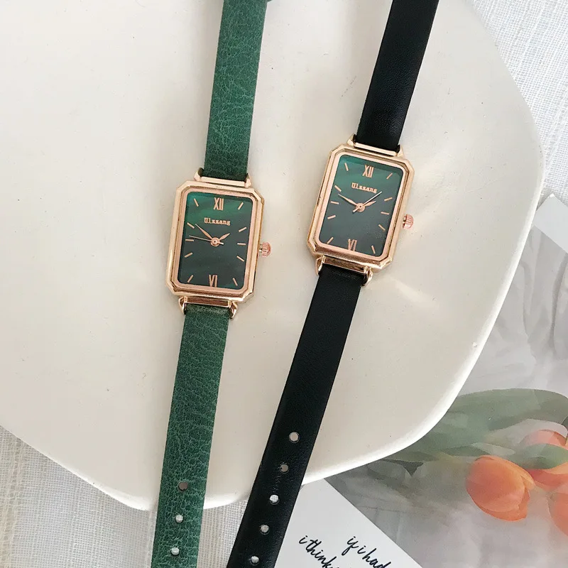 Stačiakampis Moterų Mados Laikrodžiai Elegantiškas Ladeis Kvarciniai Laikrodžiai Ulzzang Prabangos Prekės Juoda Žalia Moterų Žiūrėti Odinis Laikrodis