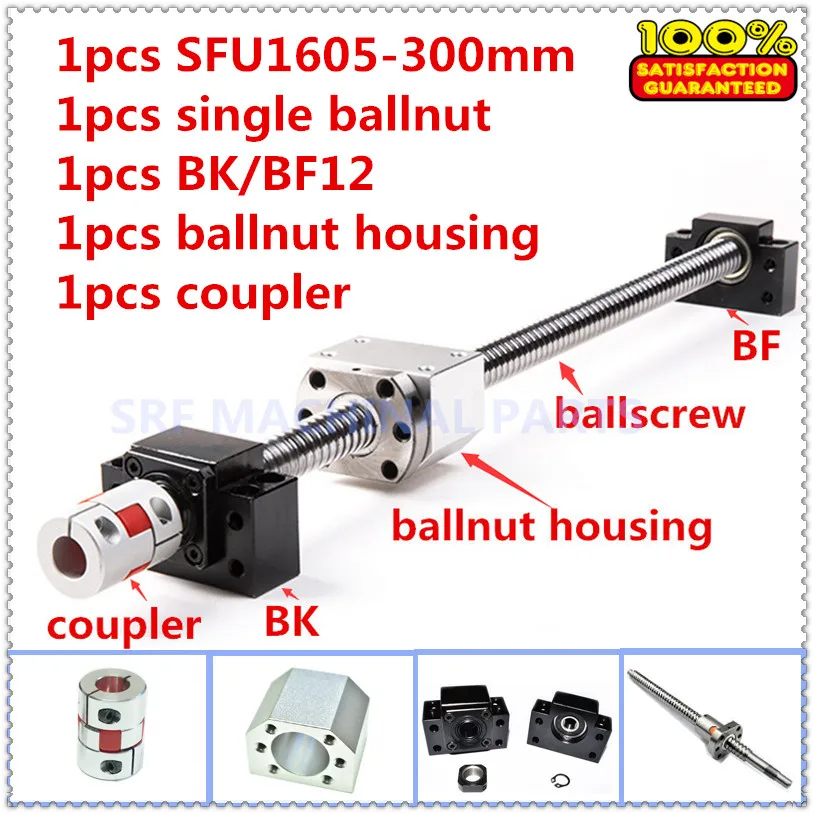 16mm ballscrew nustatyti:1pcs SFU1605 Valcavimo Ballscrew L=300mm +1pcs vieną ballnut+1set BK/BF12 +1pcs ballnut korpusas+1pcs kablys