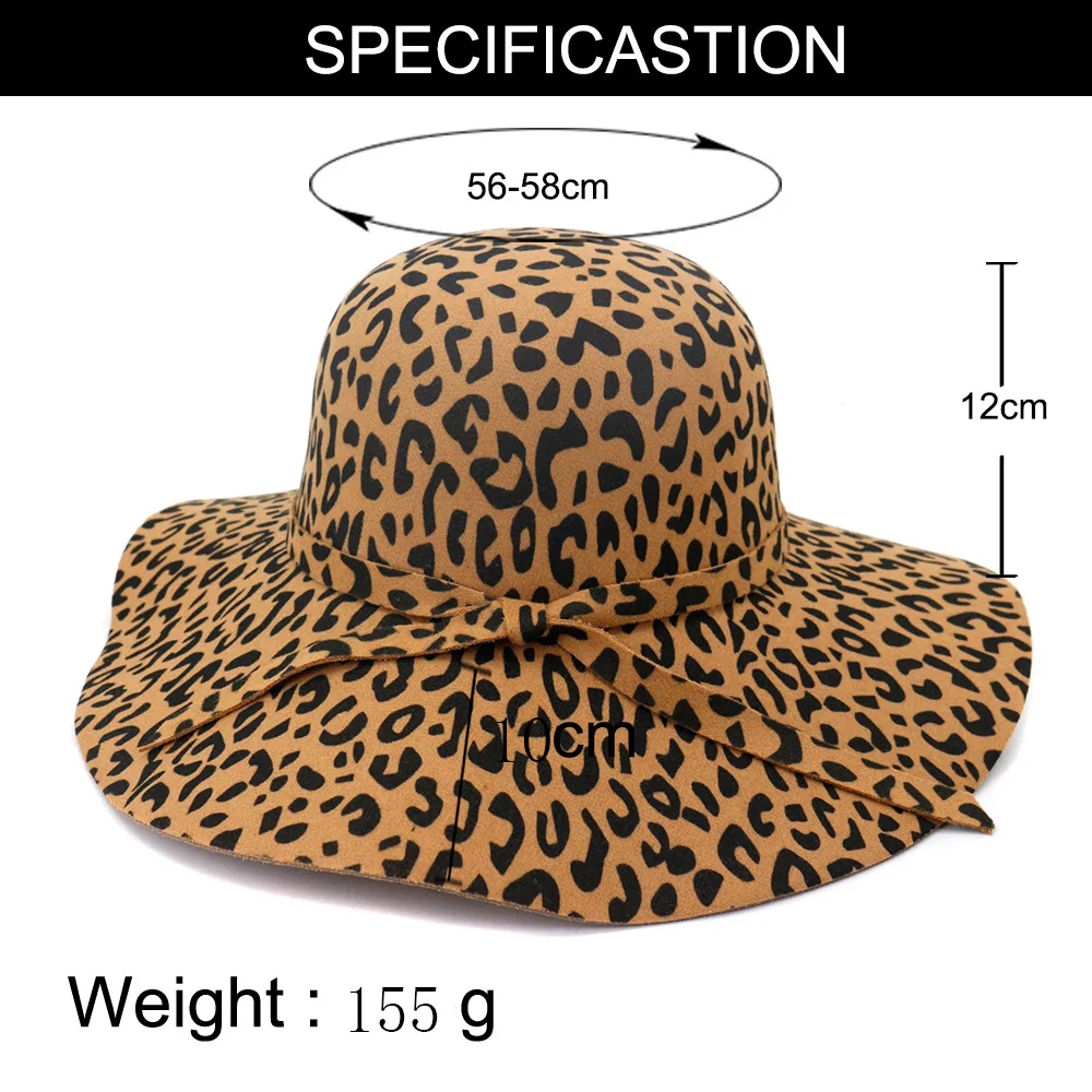 Didelis Kraštų Leopardas Spausdinti Jaučiausi Dome Skrybėlę Wome Fedora Skrybėlės Fascinators Skrybėlę Moterims, Elegantiškas Floppy Dangtelis Apsaugos nuo Saulės Chapeau