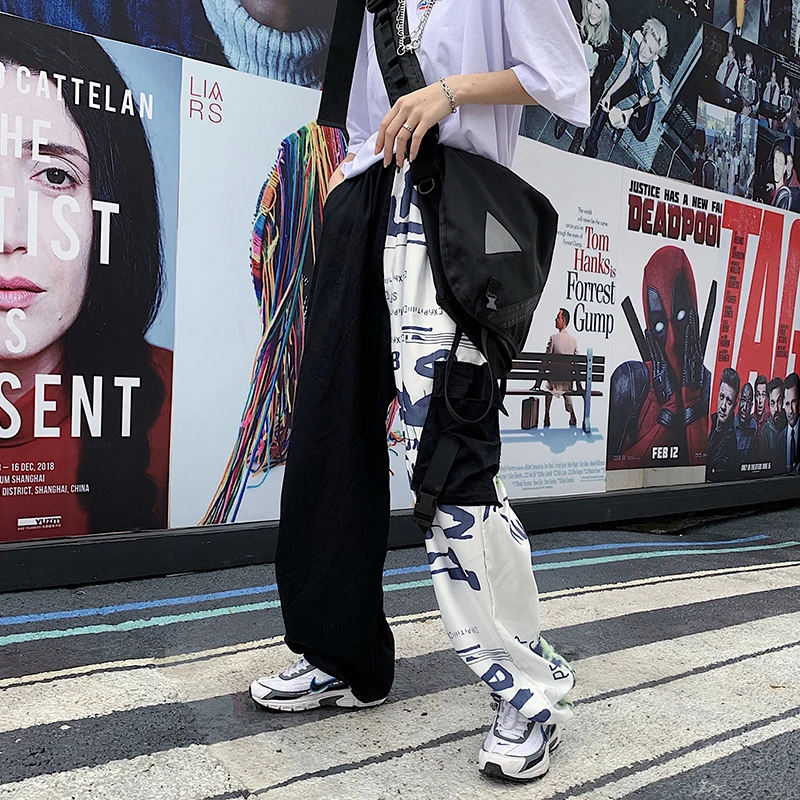 2020 Krovinių Kelnės Moterims korėjos Harajuku Stiliaus Kelnės Moterims Streetwear Grafiti Pločio Kojų Kelnės Hip-Hop Estetinės Kelnės Moterims