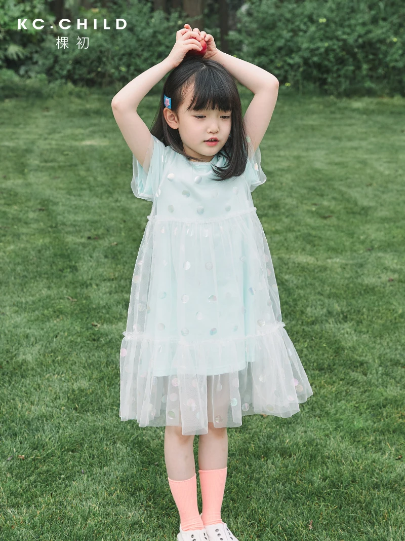 KC.Vaikų mergaičių Tiulio Suknelė Bamblys Vasaros Suknelė Kid ' s Suknelė su Blizgiu Dot Dėvėti, kaip Pasakos Kvėpuojantis Medvilnės Suknelė, Amžius 2-10Y