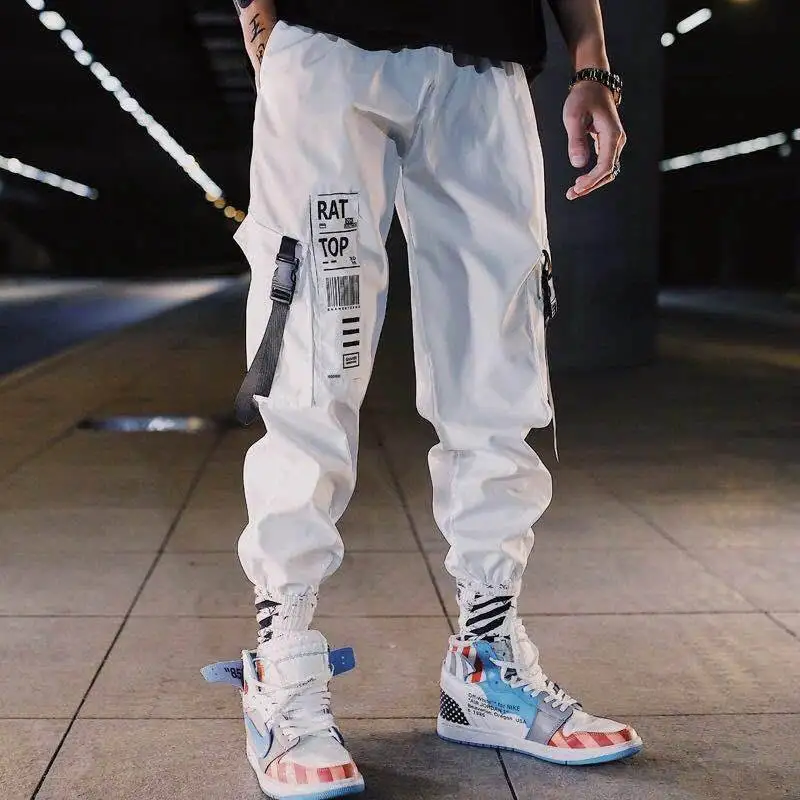 Hip-hop Streetwear Vyrų Haremas Krovinių Kelnės korėjos Jogger Sweatpants vientisos spalvos Juoda Balta Kulkšnies Ilgio Kelnės Baltos Techwear