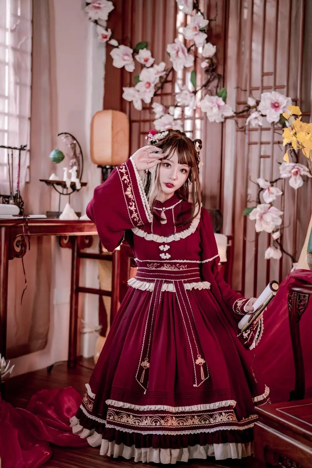 Preppy stilius studentų Hanfu retro saldus lolita minkštas mergina elegantiškas viktorijos spausdinimo kawaii girl loli cos gothic lolita kimono