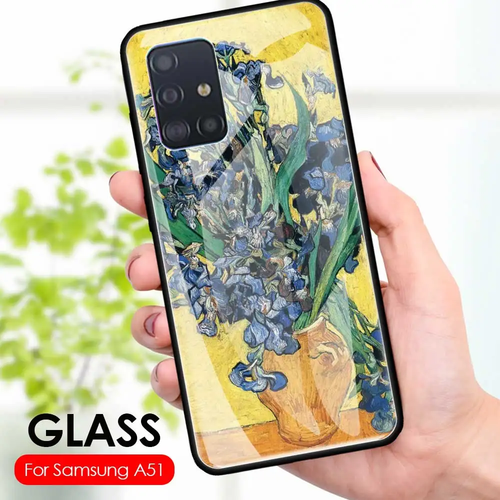 Grūdintas Stiklas Telefono Dėklas Samsung Galaxy A51 A71 A50 A70 A21s A31 A41 A30 A40 A10 A20 Van Gogho Meno Galinį Dangtelį Coque Fundas