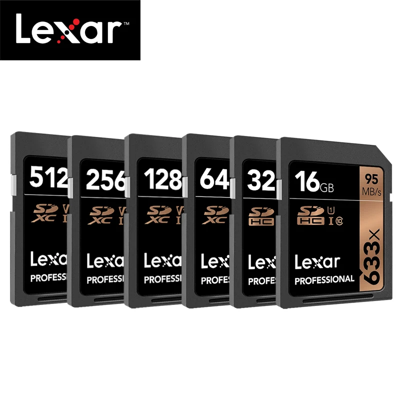 Originalus Lexar 633x 32GB 64GB Class 10, SD SDHC SDXC Atminties Kortelę į SD kortelę 128GB 512G 95MB/s Skaitmeninių SLR/HD kamera
