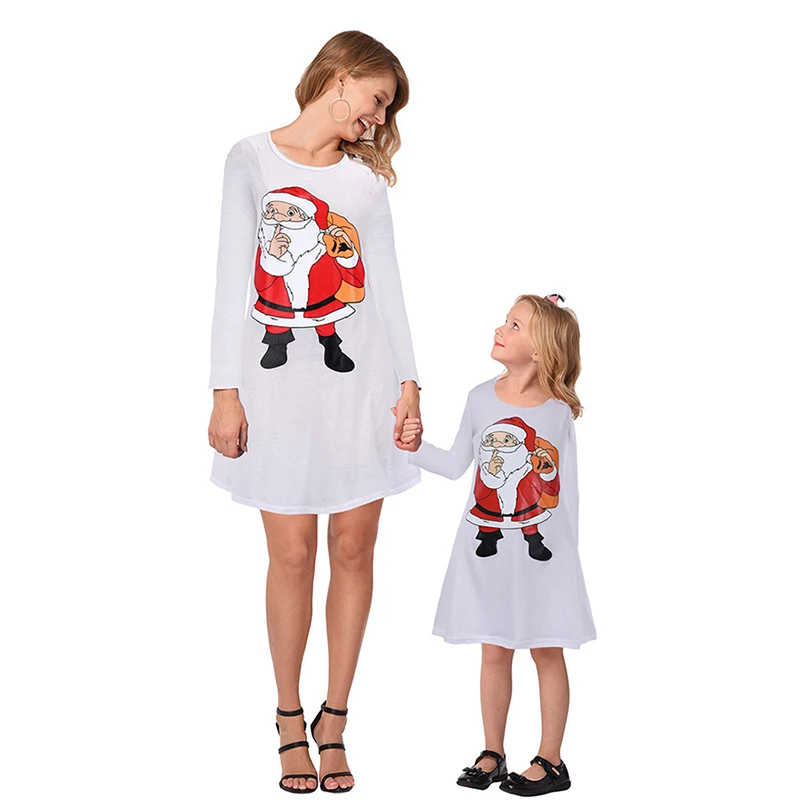 2019 Naujų Rudens Spausdinti kalėdų pižama šeimos Suknelės Visiškai mama ir dukra suknelė Animacinių filmų vaikams, suknelės mergaitėms kalėdų pjs