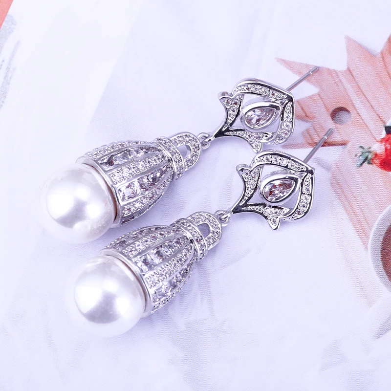 XIUMEIYIZU Prabanga 15mm Imituojamas Pearl Drop Auskarai Asfaltuotas Cirkonis Moterų Auskarai Vestuvių Ausų Papuošalai Moterų Priedai