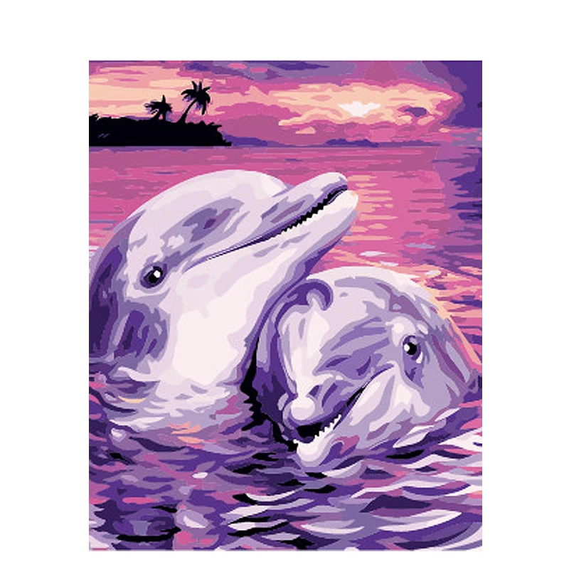 Gyvūnų Tapybos Skaičius Delfinų Naftos Paveikslėlį 