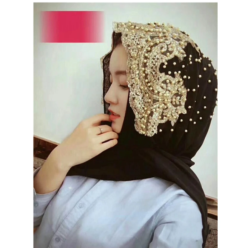 Naujas 2018 aukštos klasės kolekcija duobute Musulmonų moterys nėriniais, šifono hijab ilgas šalikas galvos deformuoti arabų moterų galvos apdangalai #CJ899