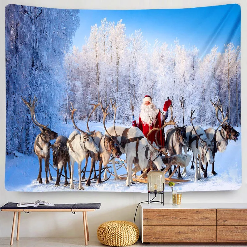 Kalėdos Gobelenas Sienos Kabo Kalėdų Senelio Elnių Sniego Gyvūnų Kraštovaizdžio Miškas Kalėdų Dekoracijas 2021wholesale