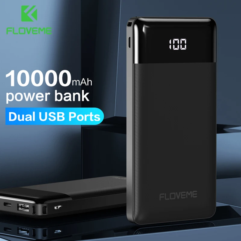 FLOVEME 10000mAh Galia Banko LED Skaitmeninis Nešiojamas Įkroviklis Mini Išorės Baterija Dual USB Powerbank 