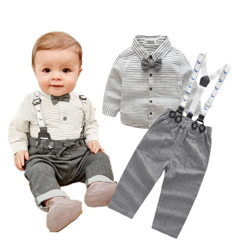 Naujagimio drabužiai vaikams, drabužiai džentelmenas kūdikis berniukas pilkas dryžuotas marškinėliai+chalatas mados berniuko, drabužiai, naujagimių drabužiai